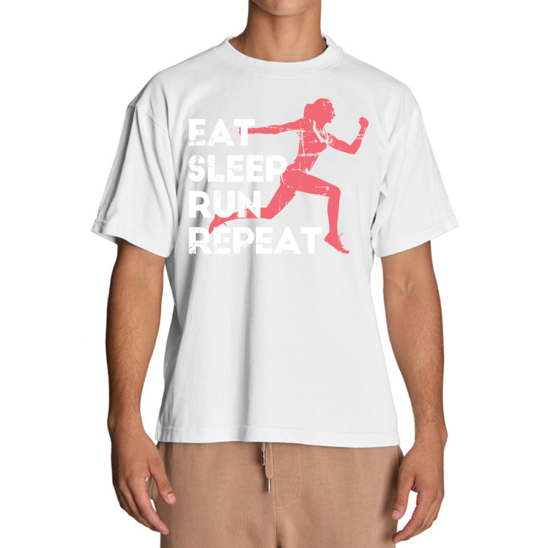 Eat Sleep Run Repeat Track And Field Girl Marathon Running Pullover Ho Urban Heavy T-shirt by cm-arts | Artistshot