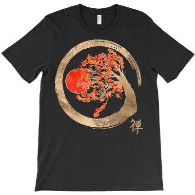 Enso T  Shirt Enso Zen Circle And Sakura Tree T  Shirt T-shirt Designed By Levi Nicolas