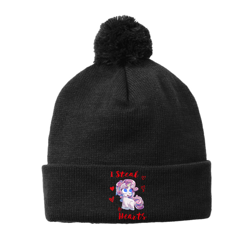 Womens I Steal Hearts Cute Unicorn Valentines Day Girls Boys Gift V Ne Pom Pom Beanie | Artistshot