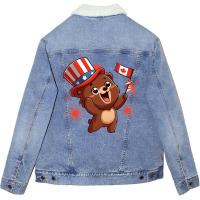 Brown Bear Is Celebrating Canada Independence Day Unisex Sherpa-lined Denim Jacket | Artistshot