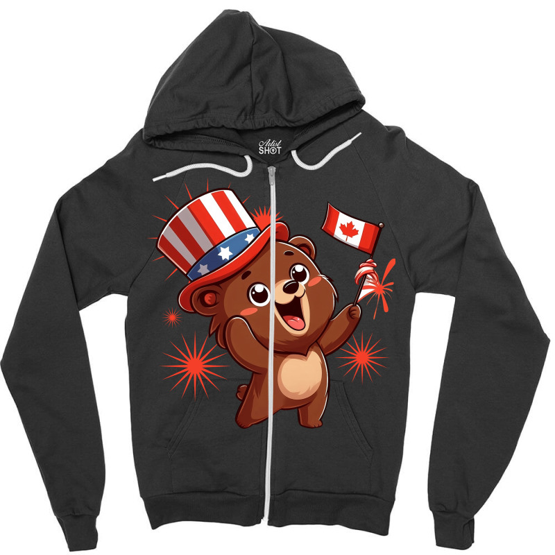 Brown Bear Is Celebrating Canada Independence Day Zipper Hoodie by ren21 | Artistshot