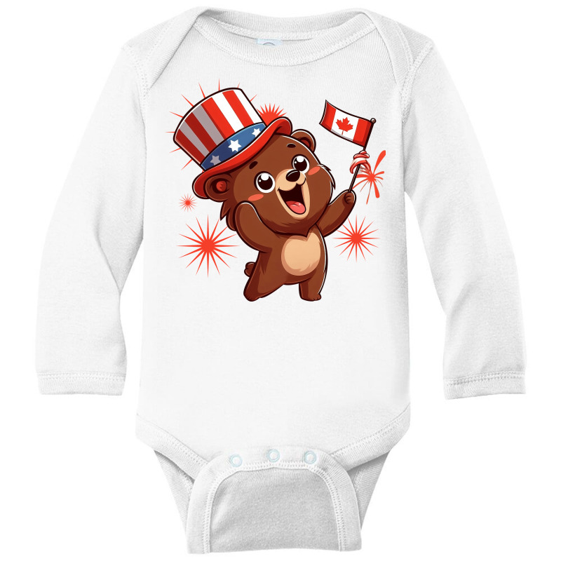 Brown Bear Is Celebrating Canada Independence Day Long Sleeve Baby Bodysuit by ren21 | Artistshot