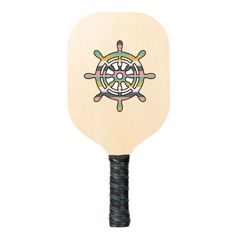 Ship Wheel Green Striped Pickleball Paddle | Artistshot