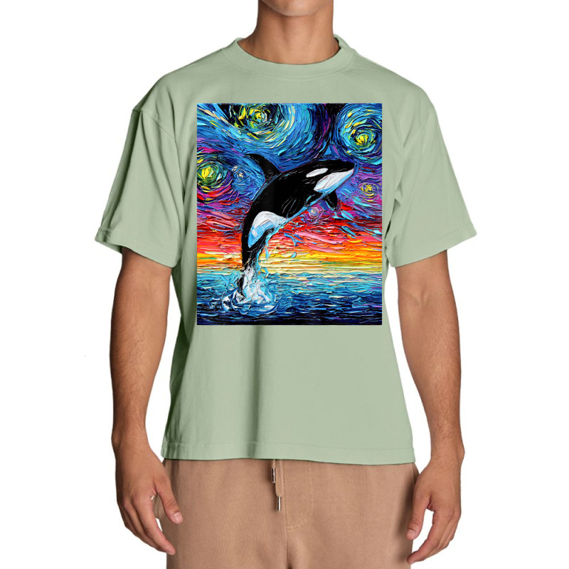 Orca Killer Whale Starry Night Colorful Ocean Art By Aja Urban Heavy T-shirt | Artistshot