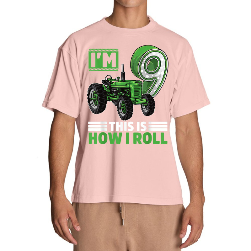 Green Farm Tractor 9th Birthday Party 9 Year Old Farmer T Shirt Urban Heavy T-shirt | Artistshot