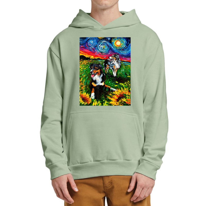 Australian Shepherds And Sunflowers Starry Night Dog By Aja Urban Pullover Hoodie by vucongha | Artistshot