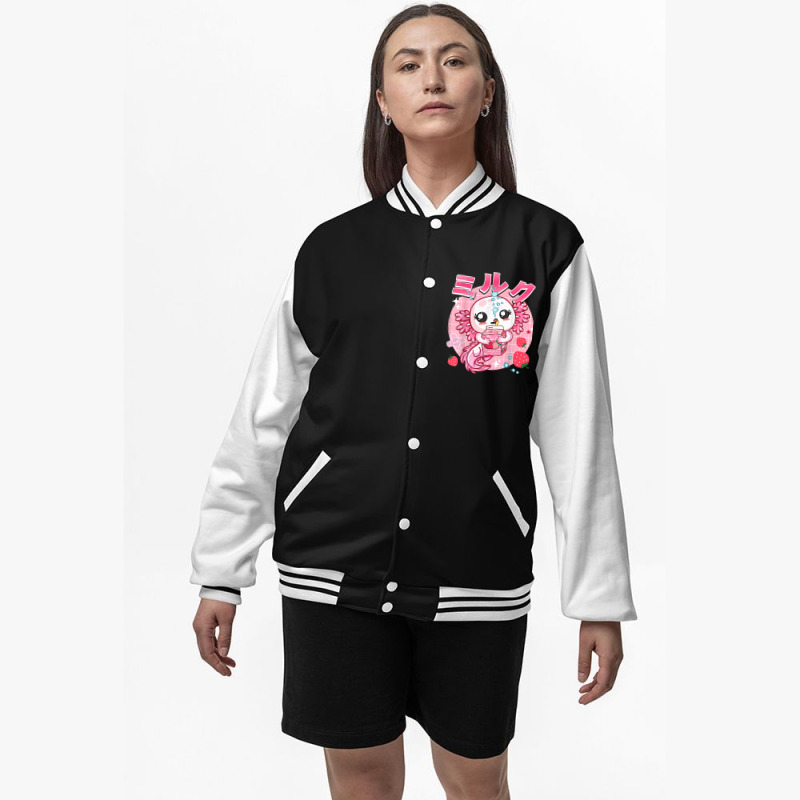 Kawaii Axolotl Strawberry Milk Shake Carton Aesthetic For Fans Bomber Jacket by BethelThrift | Artistshot