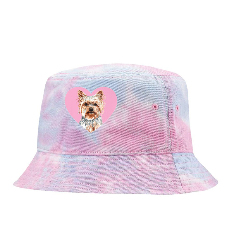 Yorkshire Terrier Valentines Day Pink Heart Yorkie Dog Lover Premium T Tie Dyed Bucket Hat by NatalieRoseHeinz | Artistshot