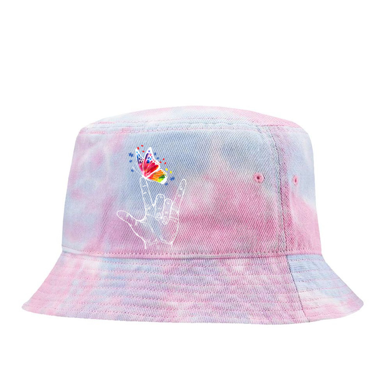 I Love You Hand Sign Language Butterfly Autism Awareness Tie Dyed Bucket Hat by PhoebeHaggett | Artistshot