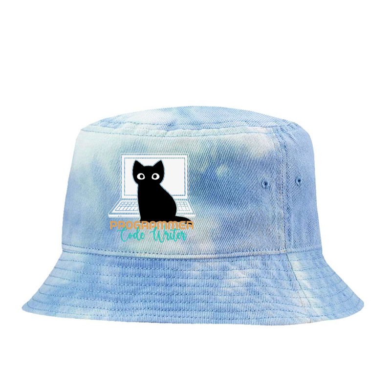 Funny Cat Programmer Code Writer Programming Codin Tie Dyed Bucket Hat | Artistshot