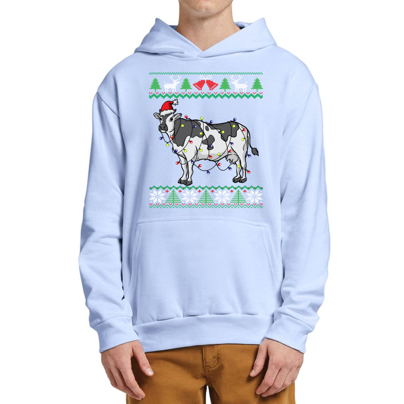 Cow Santa Claus & Lights Funny Dairy Farmer Ugly Christmas Sweatshirt Urban Pullover Hoodie | Artistshot