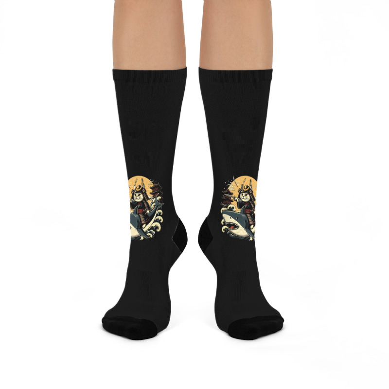 Ninja Cat Samurai Riding Shark Crew Socks | Artistshot