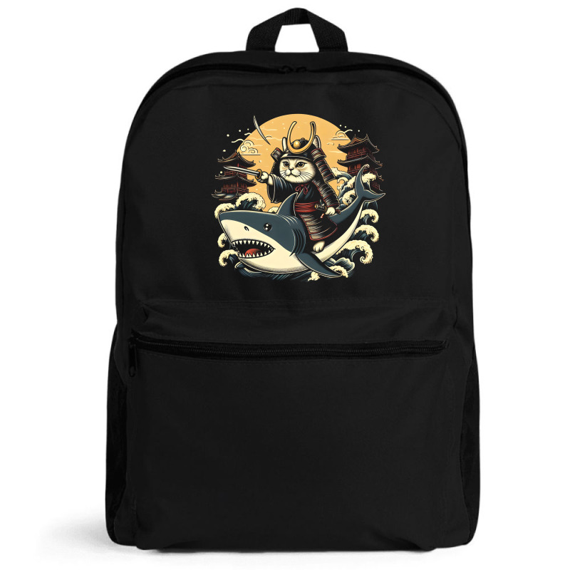 Ninja Cat Samurai Riding Shark Backpack | Artistshot