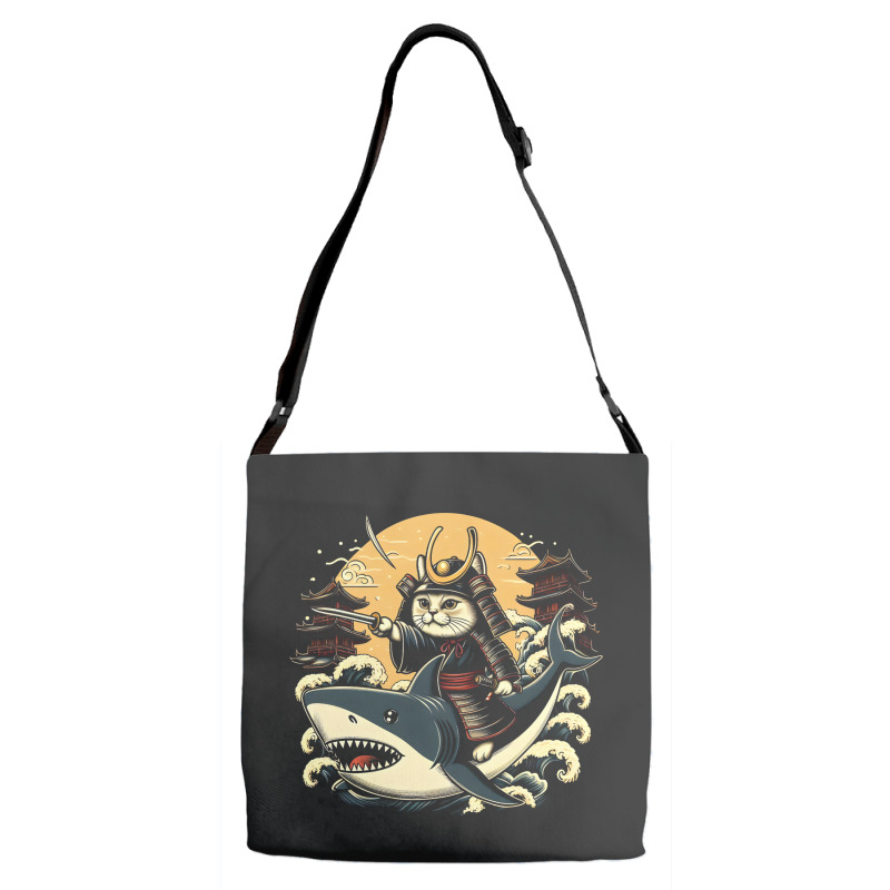 Ninja Cat Samurai Riding Shark Adjustable Strap Totes | Artistshot