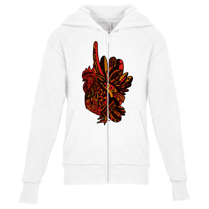 Ornate Rooster Youth Zipper Hoodie by polkam design | Artistshot