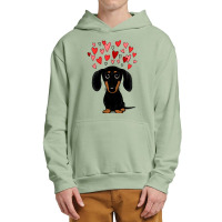 Dachshund Dog Black And Tan Dachshund With Valentine Hearts Cute Carto Urban Pullover Hoodie | Artistshot