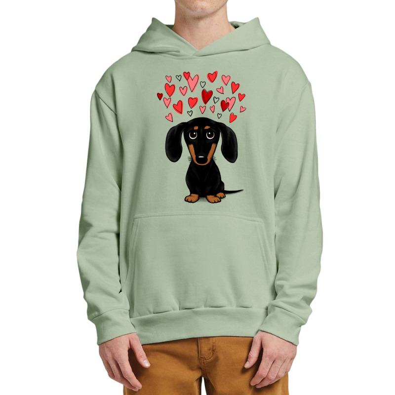 Dachshund Dog Black And Tan Dachshund With Valentine Hearts Cute Carto Urban Pullover Hoodie by coolquirrell | Artistshot