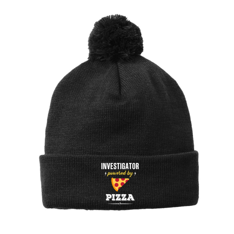 Investigator Powered By Pizza Funny Gift Pom Pom Beanie by kertanegarans | Artistshot