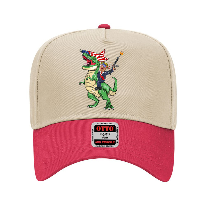 Machine Gun Trump On T Rex Dinosaur With American Flag T Shirt Adjustable Baseball Cap | Artistshot