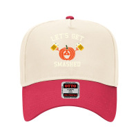 Halloween Drinking Shirt   Pumpkin Says Let's Get Smashed Long Sleeve Adjustable Baseball Cap | Artistshot