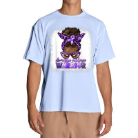 Black Woman Domestic Violence Warrior Afro Messy Bun Purple T Shirt Urban Heavy T-shirt | Artistshot