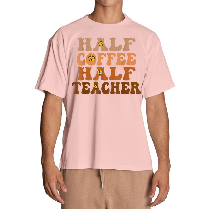 Half Coffee Half Teacher Groovy Wavy Design T Shirt Urban Heavy T-shirt | Artistshot