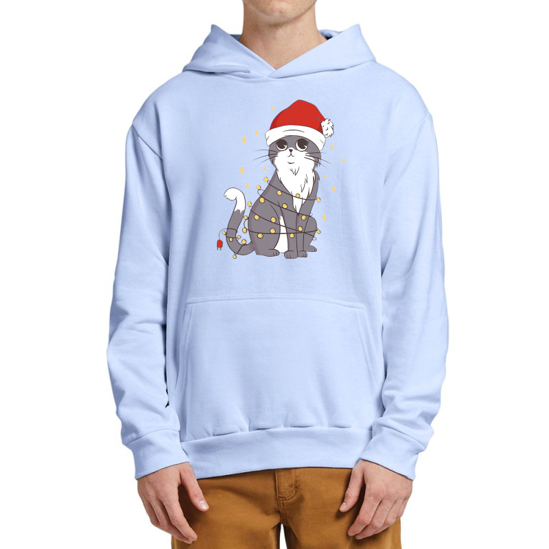 Cat Christmas Hat Christmas Lights Cute Cat Christmas Urban Pullover Hoodie | Artistshot