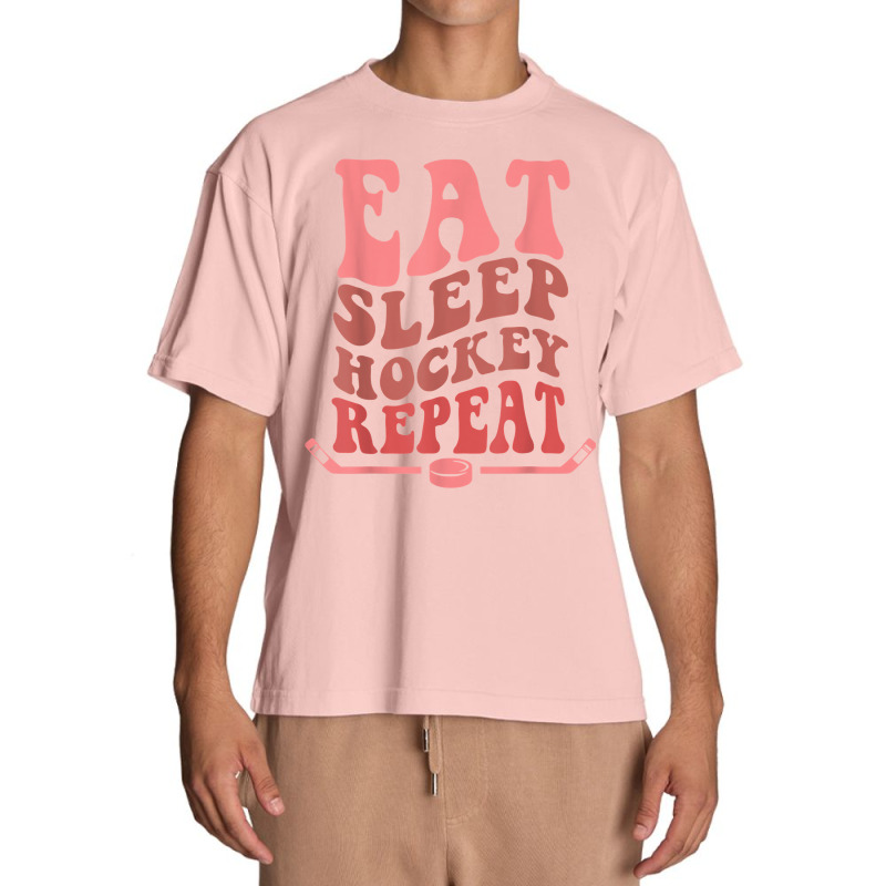 Eat Sleep Hockey Repeat Wavy Stacked Funny Ice Hockey T Shirt Urban Heavy T-shirt | Artistshot