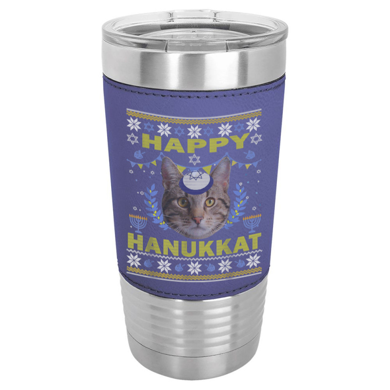 Funny American Wirehair Cat Jewish Holiday Hanukkat Happy T Shirt Leatherette Tumbler | Artistshot