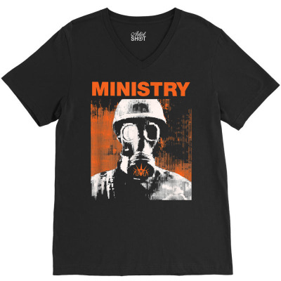 Ministry – Orange Gas Mask T Shirt V-neck Tee Designed By Chantaaudelia