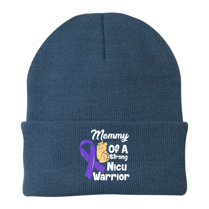 Mommy Of A Strong Nicu Warrior Baby Purple Ribbon Awareness Premium T Beanie | Artistshot