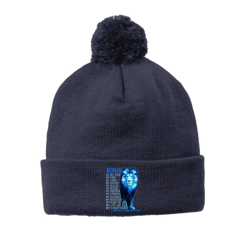 Jesus Is My God King My Lord My Savior Blue Lion Christian Graphic Pom Pom Beanie by Aria-Proctor | Artistshot