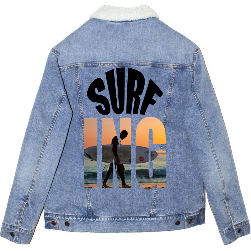 Surfing Unisex Sherpa-Lined Denim Jacket by DTFDOT | Artistshot