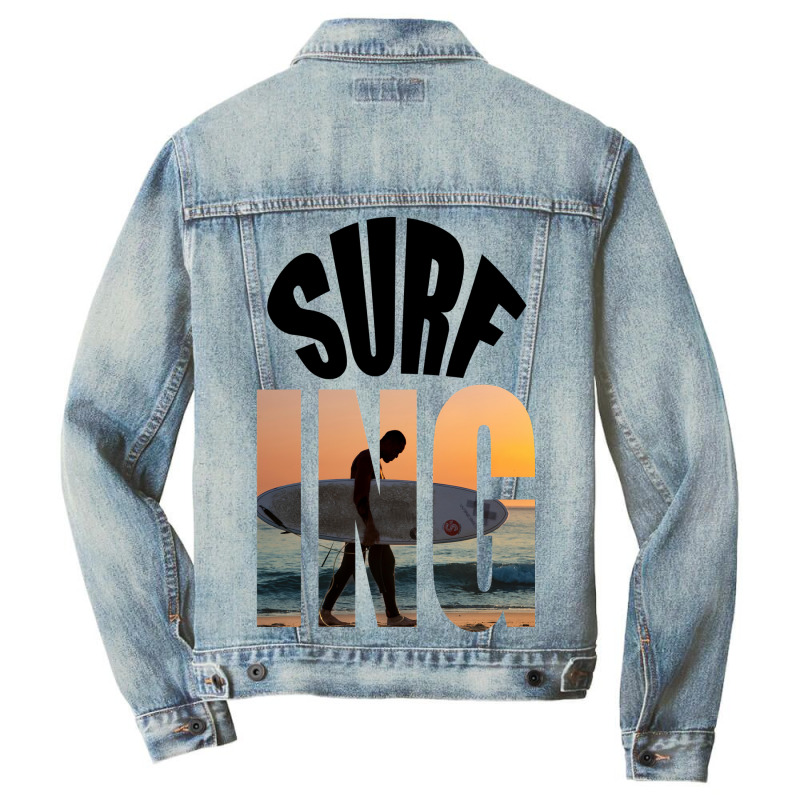 Surfing Men Denim Jacket by DTFDOT | Artistshot