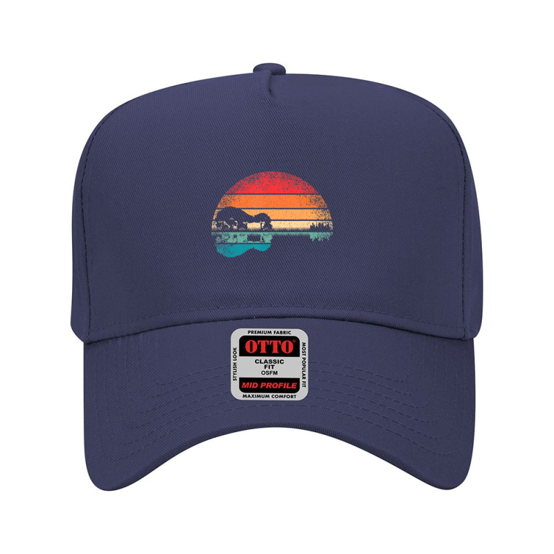 Retro Acoustic Guitar Lake Sunset Guitarist Music Lover Adjustable Baseball Cap by Kosdapen517 | Artistshot