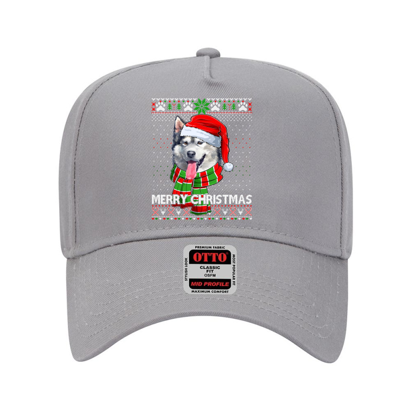 Merry Christmas Alaskan Malamute Santa Ugly Xmas Sweater Sweatshirt Adjustable Baseball Cap | Artistshot