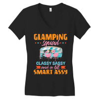 Glamping Squad Classy Sassy And A Bit Smart Assy Cute Flamingo Camping Women's V-neck T-shirt | Artistshot