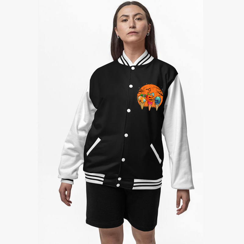 Ice Cream Halloween Costume Scary Moon Melting Skull Pumpkin Bomber Jacket | Artistshot