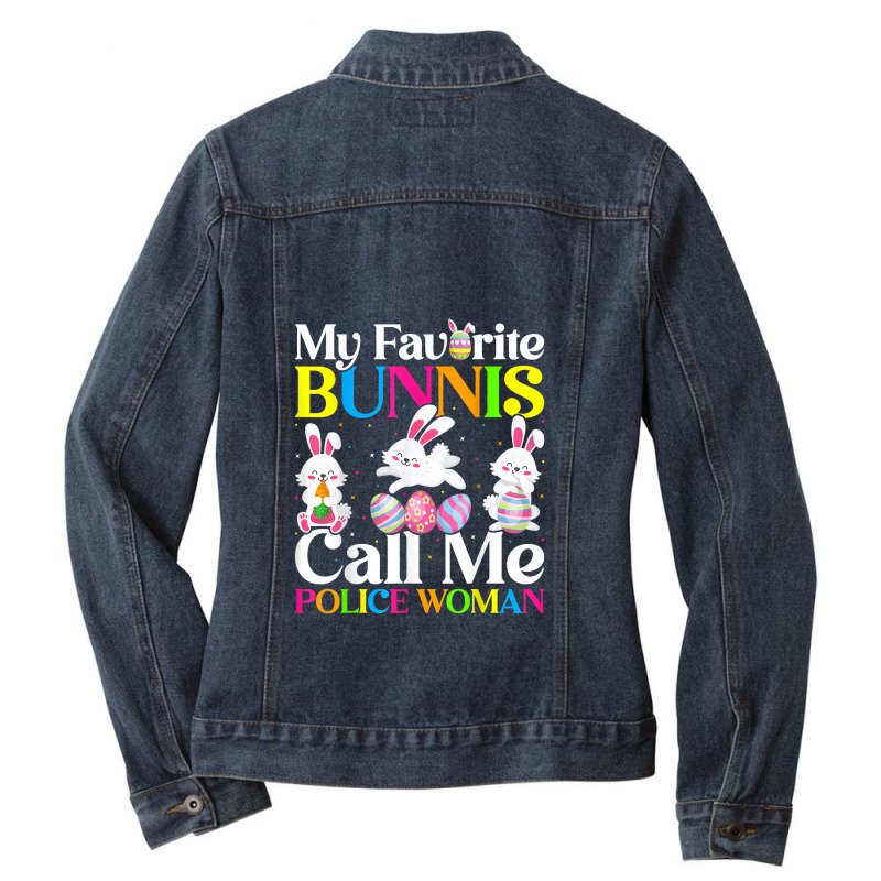 My Favorite Bunny Call Me Police Woman Easter Ladies Denim Jacket by Vivu991 | Artistshot