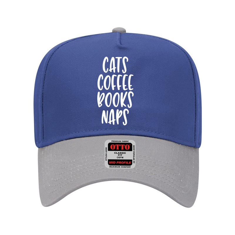 Cats Coffee Books Naps Favorite Things List Adjustable Baseball Cap by Coble Spellman | Artistshot