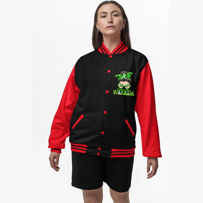 Women Messy Bun Cerebral Palsy Warrior Gifts Bomber Jacket | Artistshot