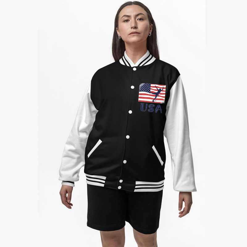 Ice Skating Dance Usa Vintage Support American Usa Flag Premium Bomber Jacket by URVIBUPADHYAY | Artistshot