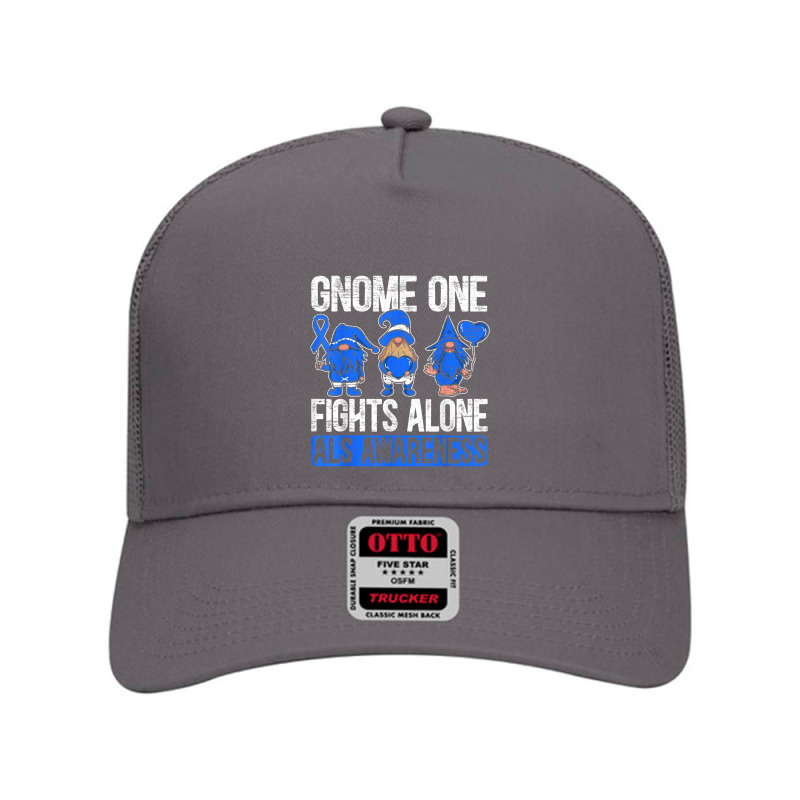 Gnome One Fights Alone Als Awareness Ribbon Supporter Mesh Back Trucker Hat by NathanielDesign | Artistshot