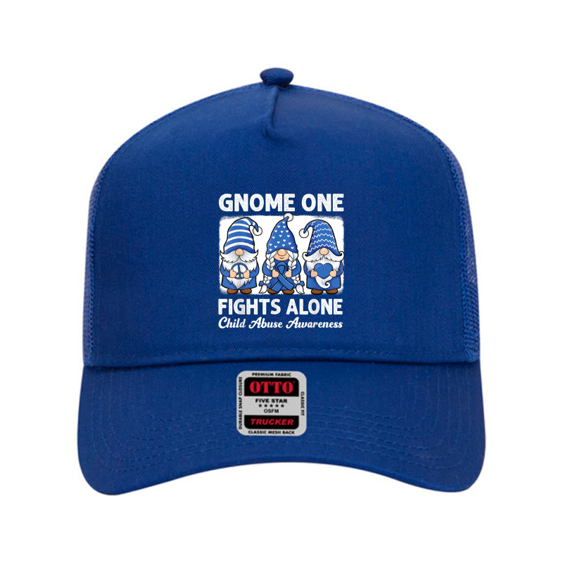 Gnome One Fights Alone Child Abuse Prevention Awareness Mesh Back Trucker Hat by NathanielDesign | Artistshot