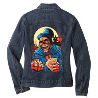 Scream Skull Catch Dice And Playing Card Ladies Denim Jacket | Artistshot