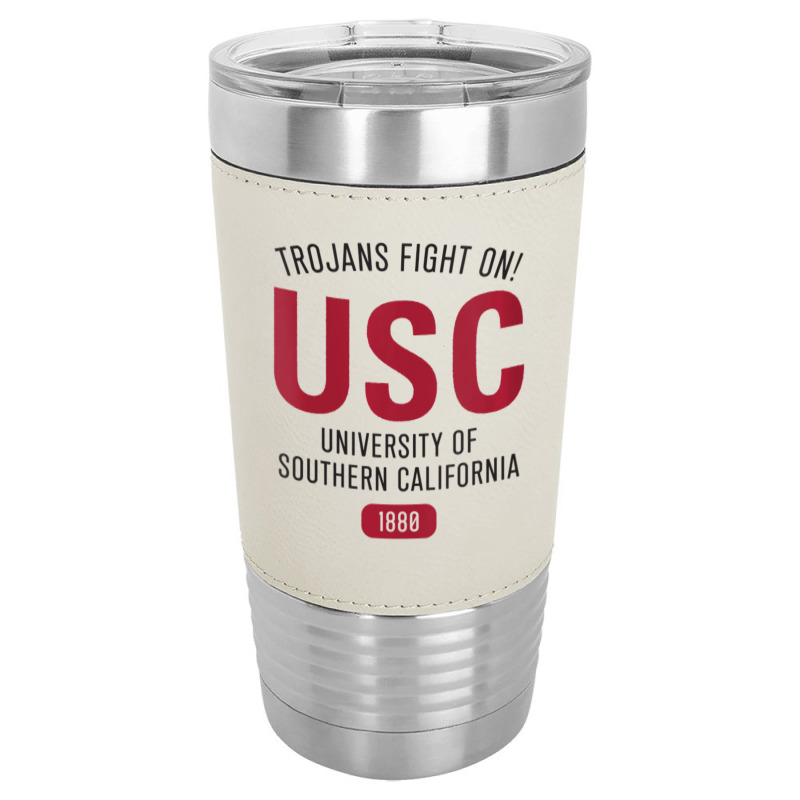 Usc Womens Trojans Fight On! Simple Stack Cardinal Black V-neck Leatherette Tumbler | Artistshot