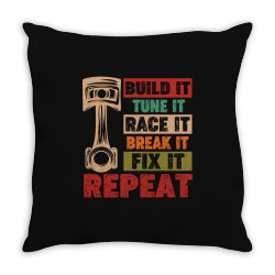mechanic build it tune it race it break it fix it repeat retro vintage Throw Pillow | Artistshot