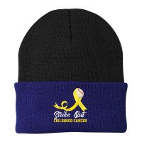 Baseball Strike Out Childhood Cancer Tshirt Gold Ribbon T Shirt Beanie | Artistshot