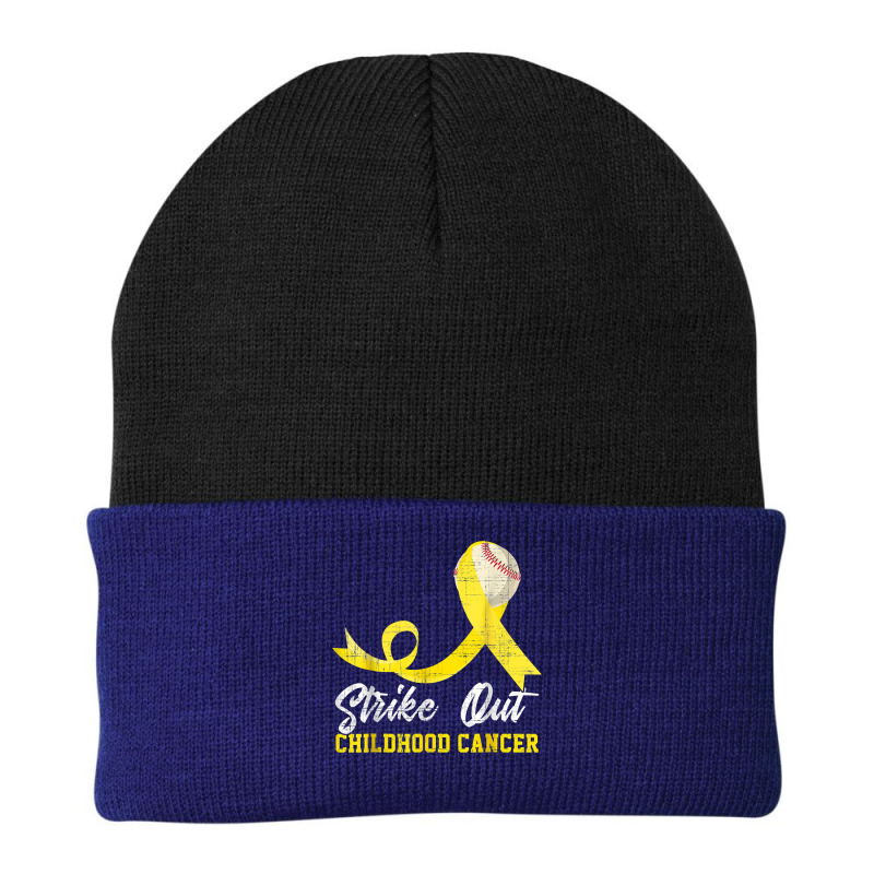 Baseball Strike Out Childhood Cancer Tshirt Gold Ribbon T Shirt Beanie by cm-arts | Artistshot