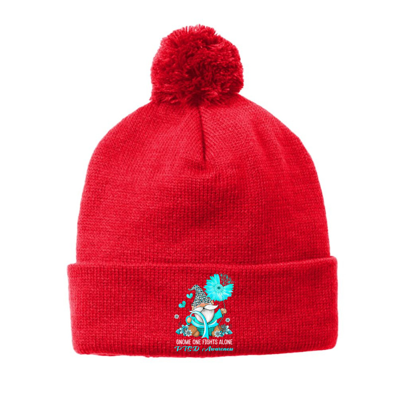 Gnome One Fights Alone Ribbon Ptsd Awareness Pom Pom Beanie by NathanielDesign | Artistshot